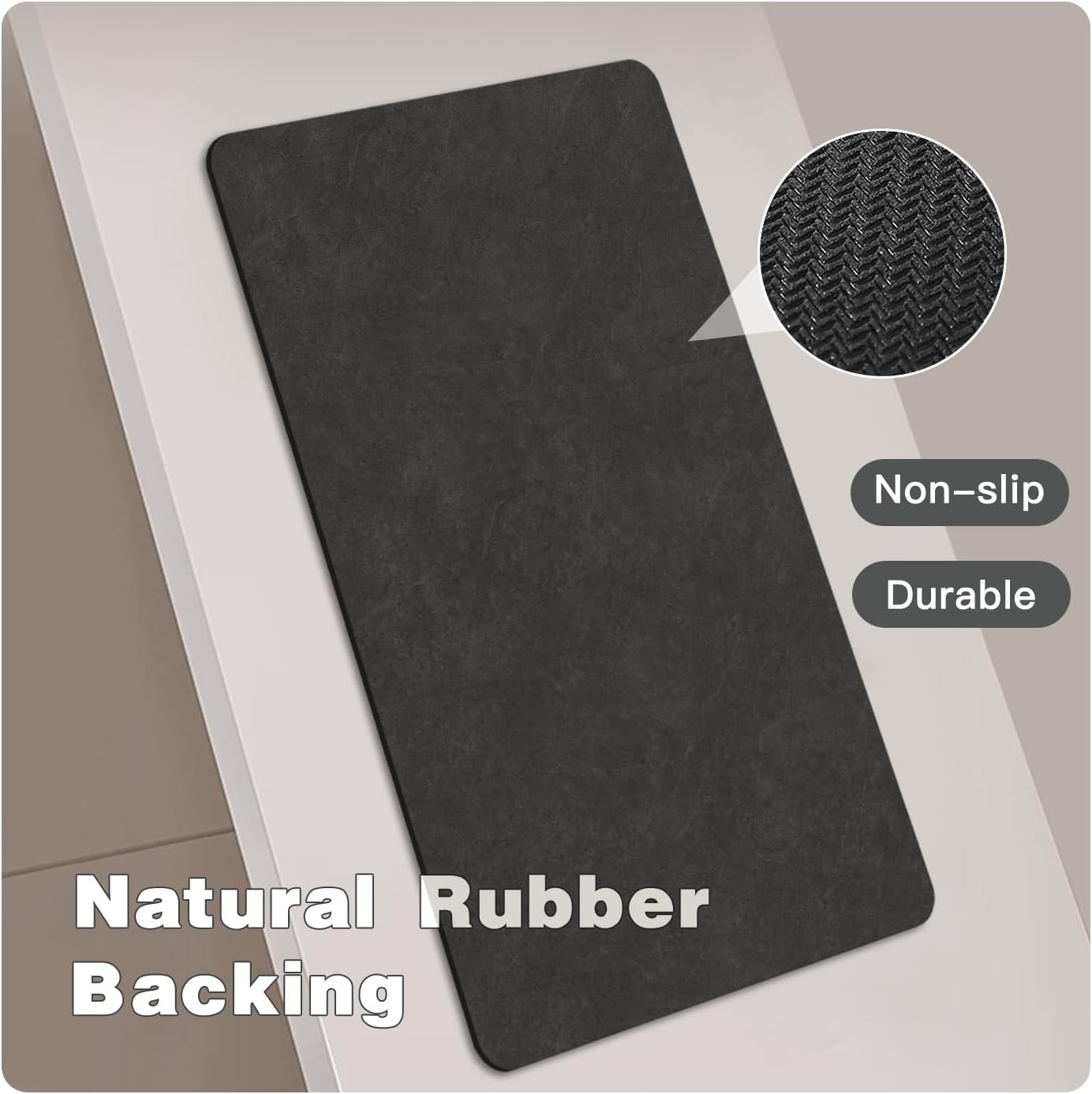 TYUU Black Bath Mat, Bathroom Rugs Non Slip Washable Thin Absorbent Quick Dry Bath Mat Fits Under Door Bathroom Floor Mat Perfect for Bath, Shower, or Sink 36x48 Black